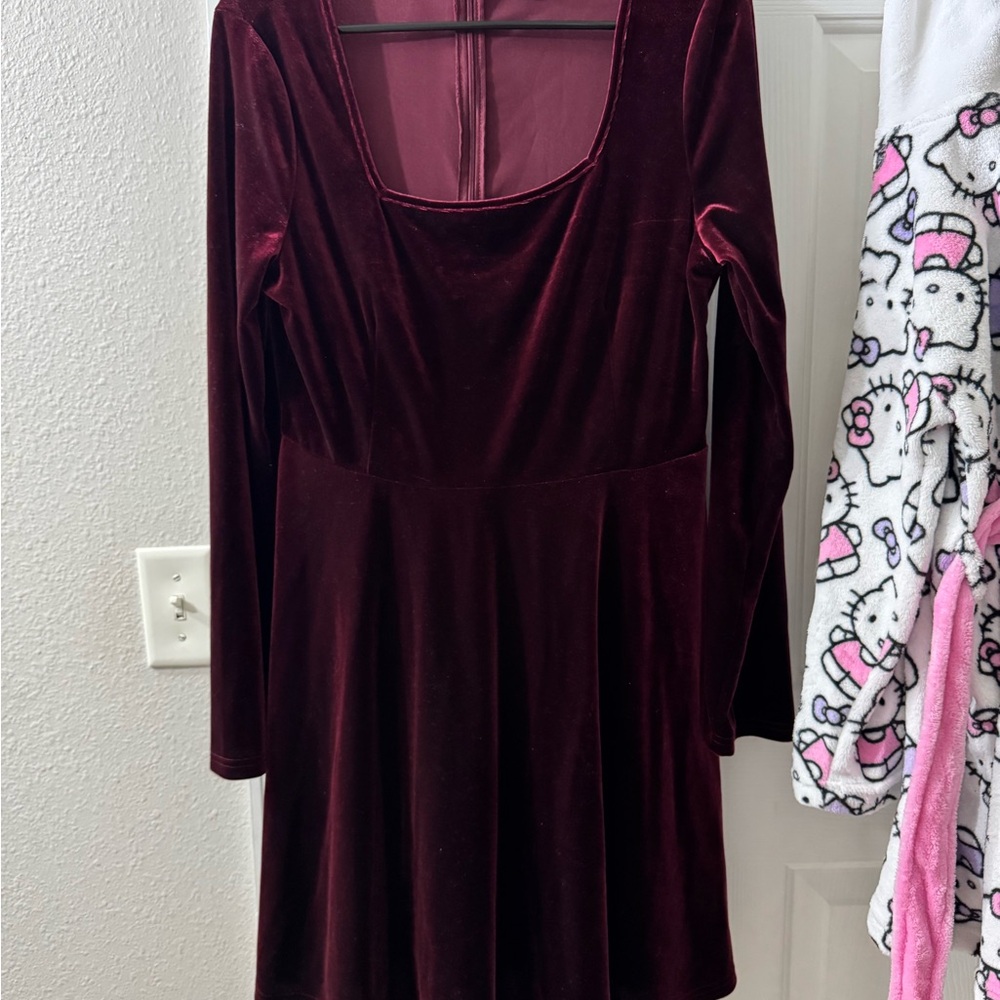 SHEIN Velvet Dress in Rich Burgundy
